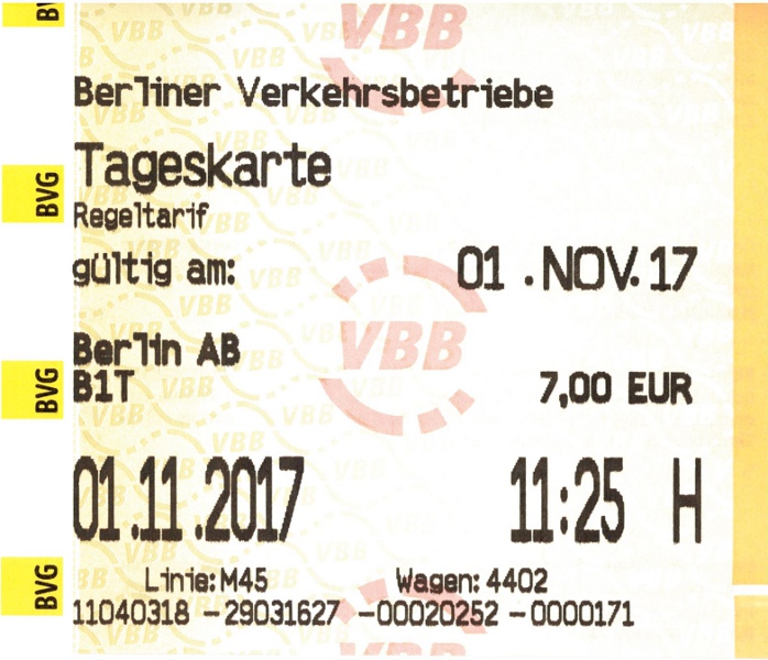 Im Bus gekaufte BVG-Tageskarte