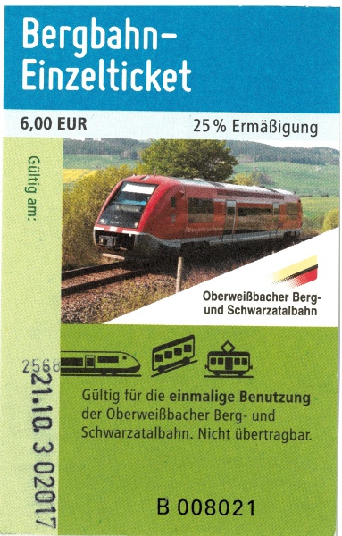 Einzelticket der Oberweißbacher Bergbahn