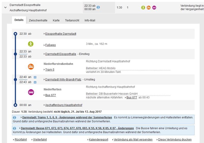 RMV-Auskunft für den 21.07.17